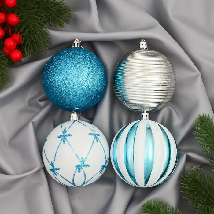 Набор шаров пластик d-8 см, 4 шт Набор шаров пластик d-8 см, 4 шт "Агнет" узоры, микс