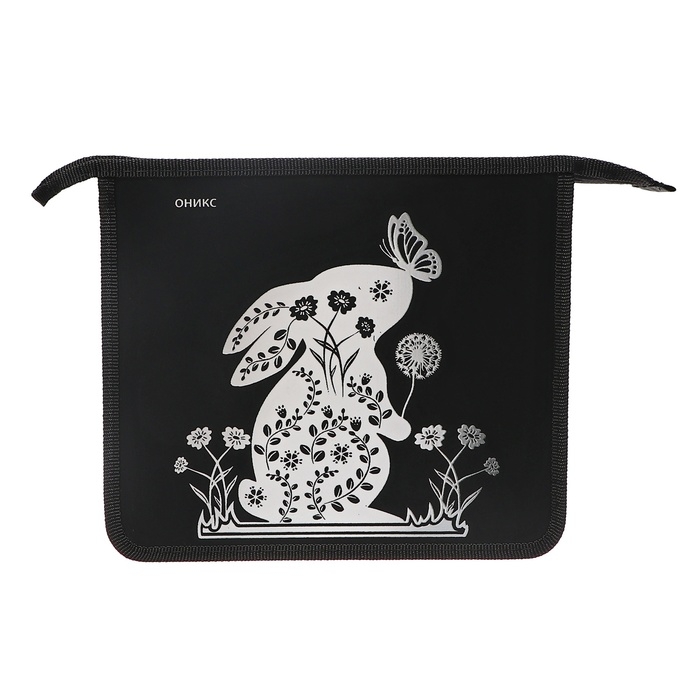 Папка для тетрадей А5, 240 х 205 х 40 мм, молния сверху, пластиковая, ПТ 7-12, Папка для тетрадей А5, 240 х 205 х 40 мм, молния сверху, пластиковая, ПТ 7-12, "Зайка с бабочкой" (рисунок с эффектом металлика золото)