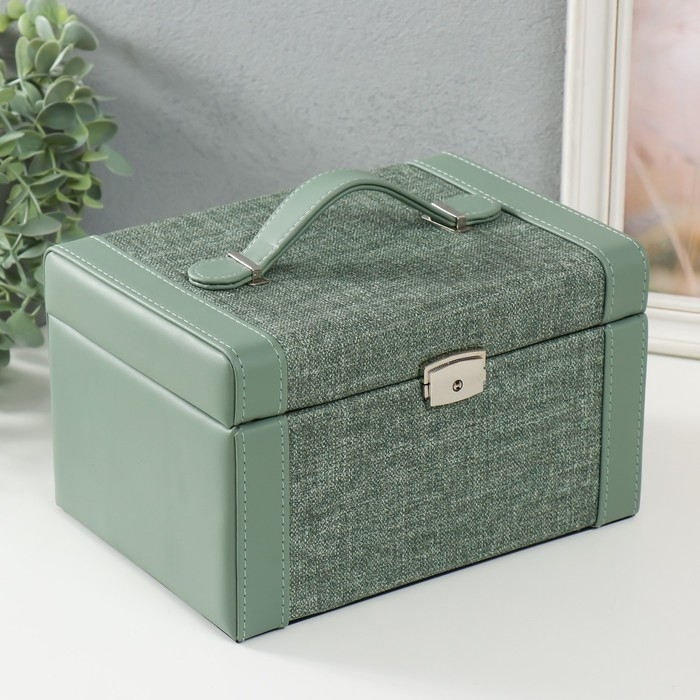 Шкатулка кожзам для украшений сундук Шкатулка кожзам для украшений сундук "Зелёная" комбинированная 23,5х16,5х14,5 см