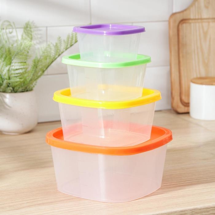 Набор пищевых контейнеров «BioFresh», 4 шт: 0,23 л, 0,5 л, 0,9 л, 1,55 л, прозрачные, крышки микс