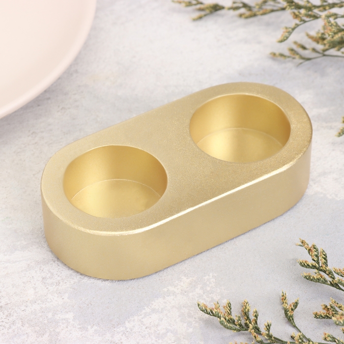 Подсвечник Подсвечник "Мрамор" из гипса для двух свечей овальный, 12х6х3см,золото