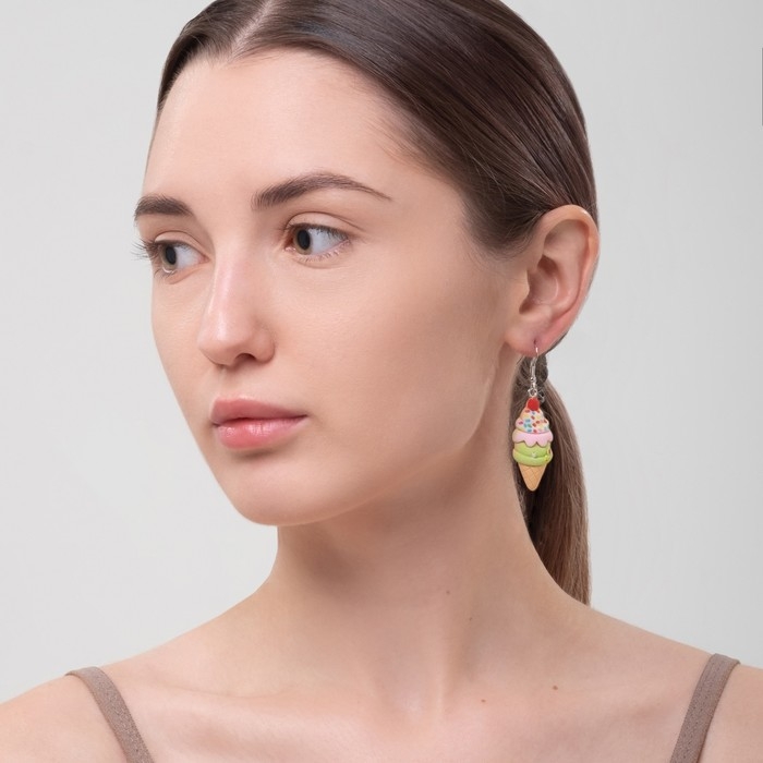 Серьги ассорти «Вкусняшки» мороженое в рожке, цветные в серебре Серьги ассорти «Вкусняшки» мороженое в рожке, цветные в серебре