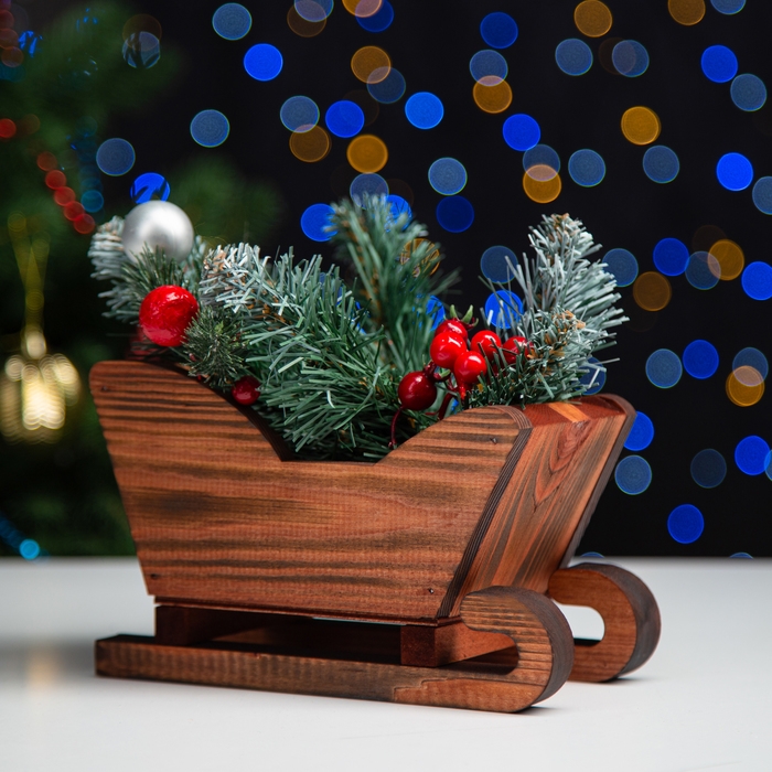 Новый год. Кашпо деревянное 20×12×13 см  Новый год. Кашпо деревянное 20×12×13 см "Санки", брашированный Дарим Красиво
