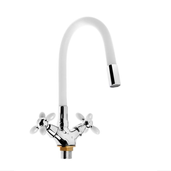 Смеситель для кухни Accoona A4882G-1, двухвентильный, с гибким изливом, белый Смеситель для кухни Accoona A4882G-1, двухвентильный, с гибким изливом, белый