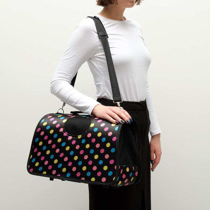 Сумка - переноска для животных  Сумка - переноска для животных "Горошек", чёрная, размер М, 40 х 21 х 27 см