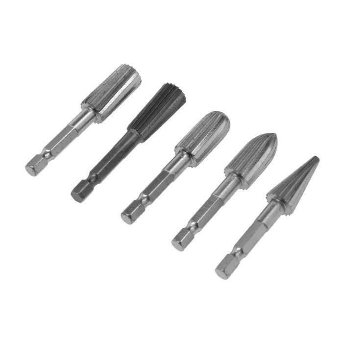 Набор шарошек по дереву и пластику ТУНДРА, никелированное покрытие, шстигр. хвостовик, 5 шт.   98464 Набор шарошек по дереву и пластику ТУНДРА, никелированное покрытие, шстигр. хвостовик, 5 шт.   98464