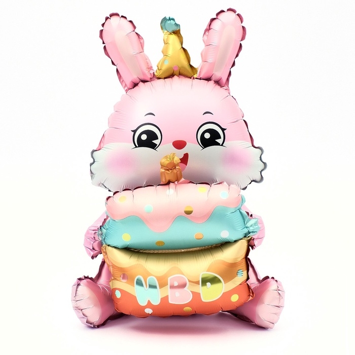 Шар фольгированный 37 Шар фольгированный 37" «Зайка с тортом», цвет розовый