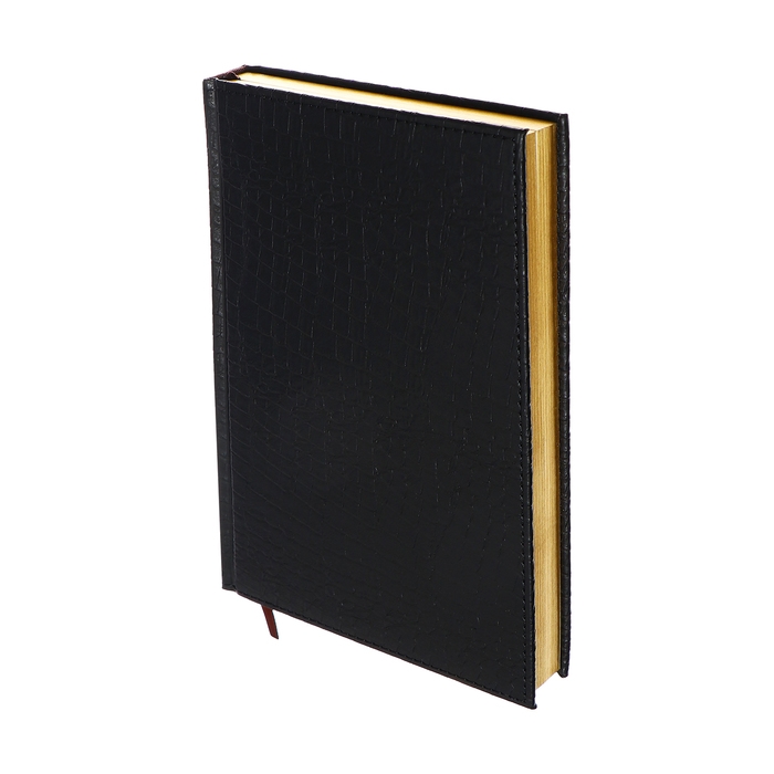 Ежедневник полудатированный, А5, 192 листа, линейка, обложка кожзам, золотой срез  Ежедневник полудатированный, А5, 192 листа, линейка, обложка кожзам, золотой срез "Крокодил", черный