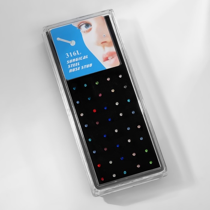 Пирсинг в нос (нострил) «Страза», прямой, L=10 мм, набор 40 шт., цвет МИКС в серебре