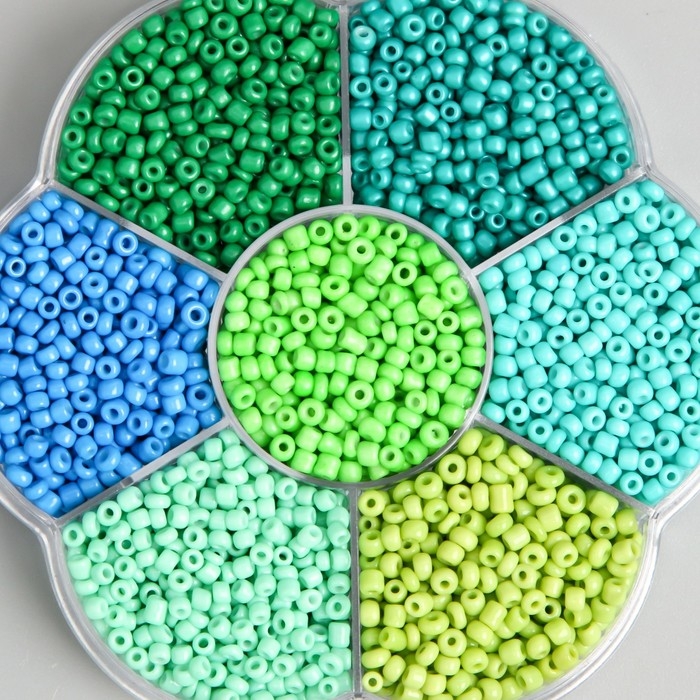 Бисер стекло 12/0 в цветке  Бисер стекло 12/0 в цветке "Цвета леса" цветной 7 цветов х 8  гр 8,2х8,2х2 см