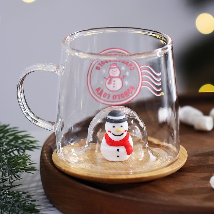 Новый год. Кружка новогодняя стеклянная с крышкой &laquo;Счастливого нового года&raquo;, 350 мл