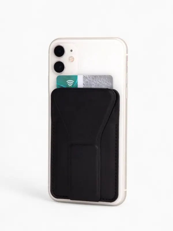 Картхолдер на телефон клеящийся, с подставкой, чёрный