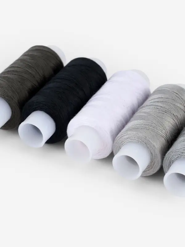 Нитки 40ЛШ, 200 м, набор 5 шт., чёрный, серый