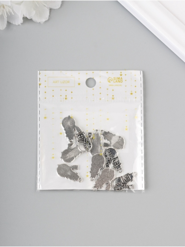 Декор для творчества металл Декор для творчества металл "Снеговик с метёлкой" серебро набор 10 шт 2,1х1,3х0,2 см