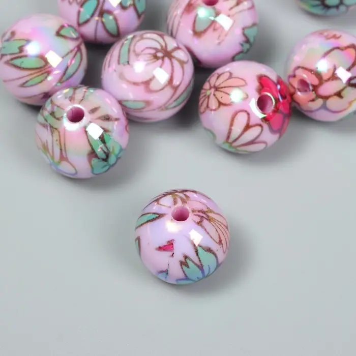 Бусины для творчества акрил Бусины для творчества акрил "Цветочки на розовом" МИКС 1,6х1,6х1,6 см