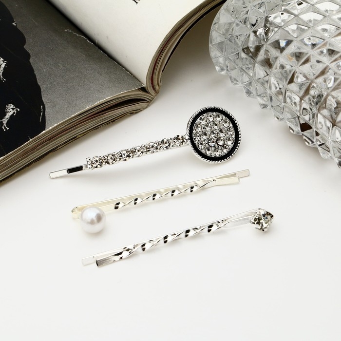 Невидимка для волос  Невидимка для волос "Альтаир" (набор 3 шт) круг, 5,5 см, серебро