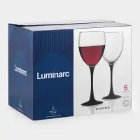 Бокалы для вина Luminarc Domino, 350 мл, размер одного бокала 7.5&times;20.5 см, набор 6 шт., стекло, прозрачные, чёрная ножка