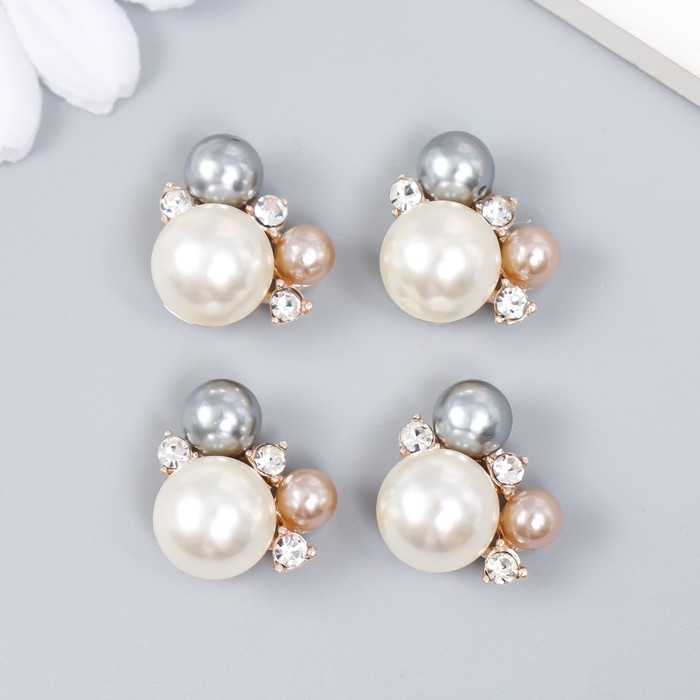 Декор для творчества металл, пластик Декор для творчества металл, пластик "Три жемчужинки" стразы набор 4 шт 2х1,7 см