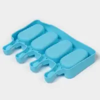 Форма для мороженого Доляна &laquo;Эскимо в глазури&raquo;, силикон, 18.5&times;12.3&times;2.5 см, 4 ячейки, синяя