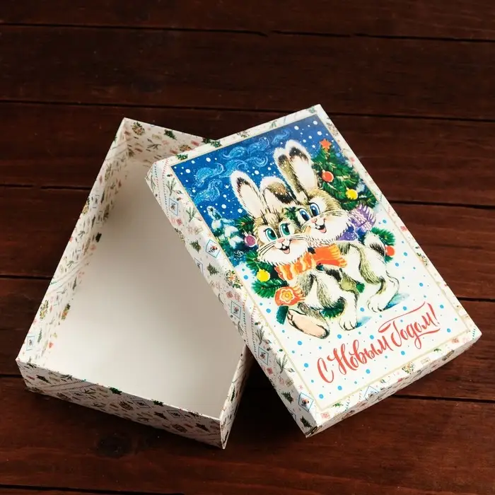 Коробка сборная крышка - дно, «Зайки», 21×15×5.7 см