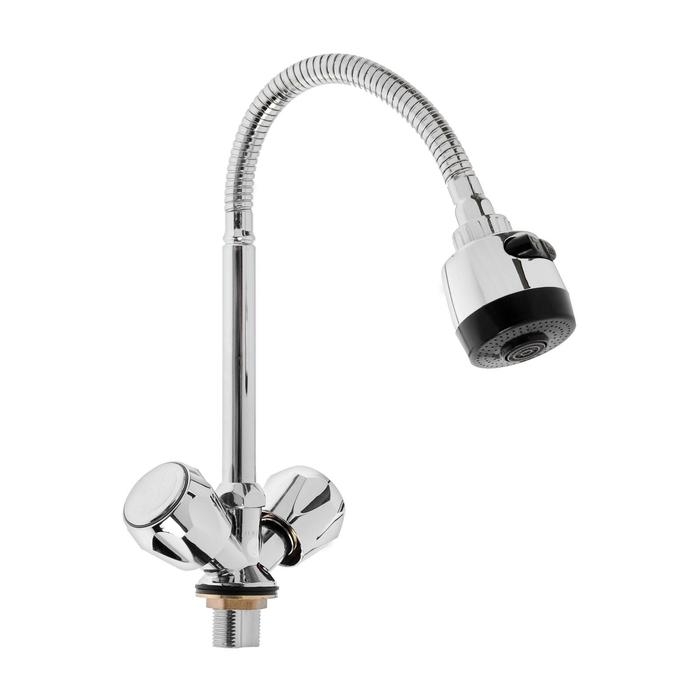 Смеситель для кухни  Смеситель для кухни "ЦС-СМ" ЭМ902044, двухвентильный, на гайке, гибкий излив, хром