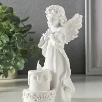 Сувенир полистоун свет "Белоснежная девушка-ангел с тортом" 7,6х8,5х16,3 см