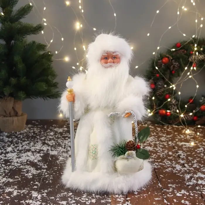 Дед Мороз под ёлку «Зимнее волшебство. В пушистой шубе, с мешком» двигается, 40 см, белый Дед Мороз под ёлку «Зимнее волшебство. В пушистой шубе, с мешком» двигается, 40 см, белый