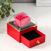 Шкатулка пластик "Роза в футляре" красная 6,8х6,8х7,5 см