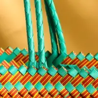 Сумка плетёная, 30×15×35 см, пластик, бирюзовый-жёлтая Сумка плетёная, 30×15×35 см, пластик, бирюзовый-жёлтая