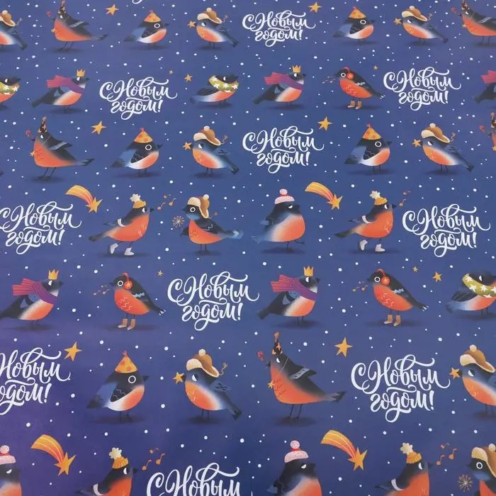 Упаковочная бумага на новый год «Птички», 70 х 100 см, глянцевая