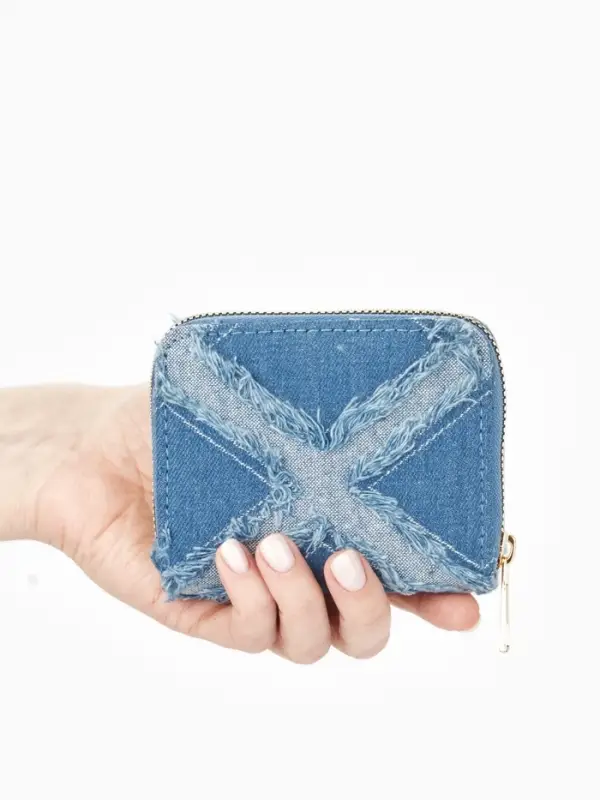 Кошелёк женский на молнии 8.5&times;2&times;11 см, джинсовый, голубой