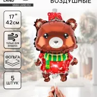 Воздушные шары фольгированные 17" «Новогодний мишка», 5 шт., для палочек Воздушные шары фольгированные 17" «Новогодний мишка», 5 шт., для палочек