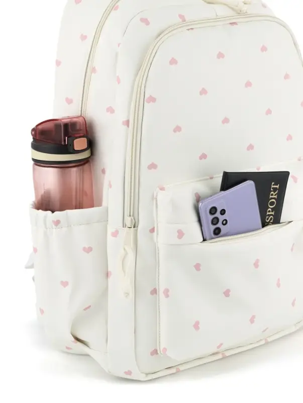 Рюкзак школьный для девочки &laquo;Сердечки&raquo;, 4 кармана, 31&times;13&times;48 см, белый