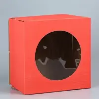 Коробка для торта, с окном, красный, 30&times;30&times;19 см