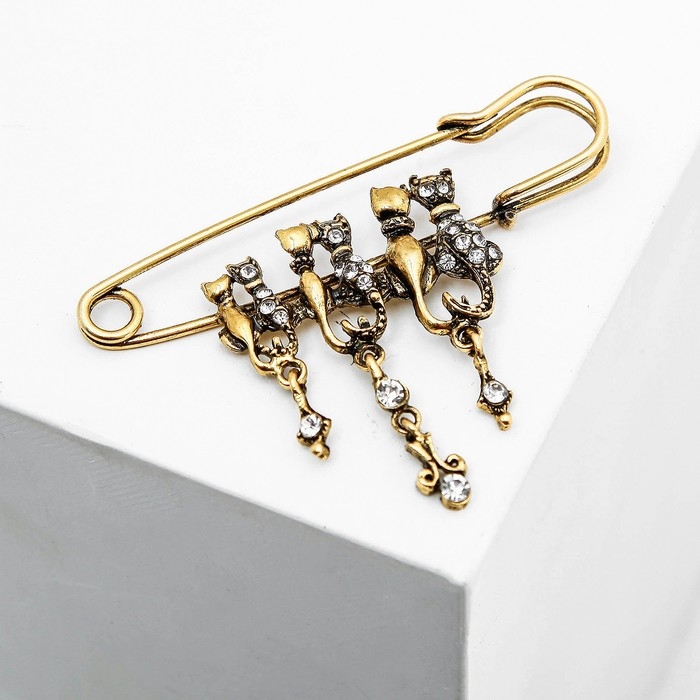 Булавка «Кошачье семейство», 7 см, цвет белый в чернёном золоте Булавка «Кошачье семейство», 7 см, цвет белый в чернёном золоте