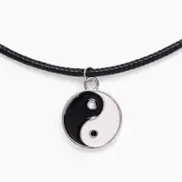 Кулон на шнурке &laquo;Инь-ян&raquo;, чёрно-белый в серебре, 45 см