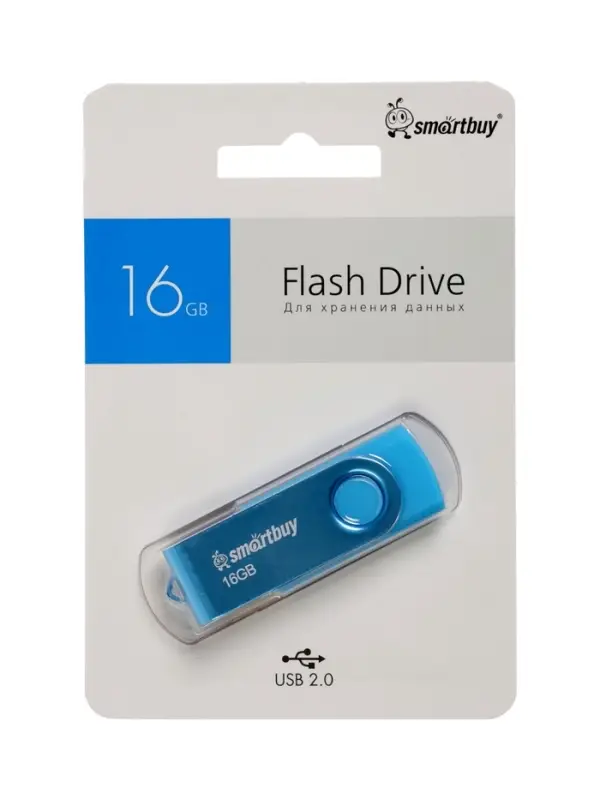 Флешка Smartbuy Twist, 16 ГБ, USB 2.0, чтение до 25 Мб/с, запись до 15 Мб/с, синяя