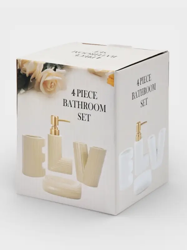 Набор для ванной Love, 4 предмета, дозатор для мыла, 2 стакана, мыльница, 200 мл, керамика, белый