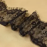 Кружево реснички, 90 мм, 9&plusmn;0.5 м, в бобине 3 шт. по 3 м, чёрное