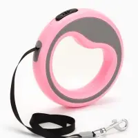 Рулетка - поводок для собак, лента 3 м, розовая, серая