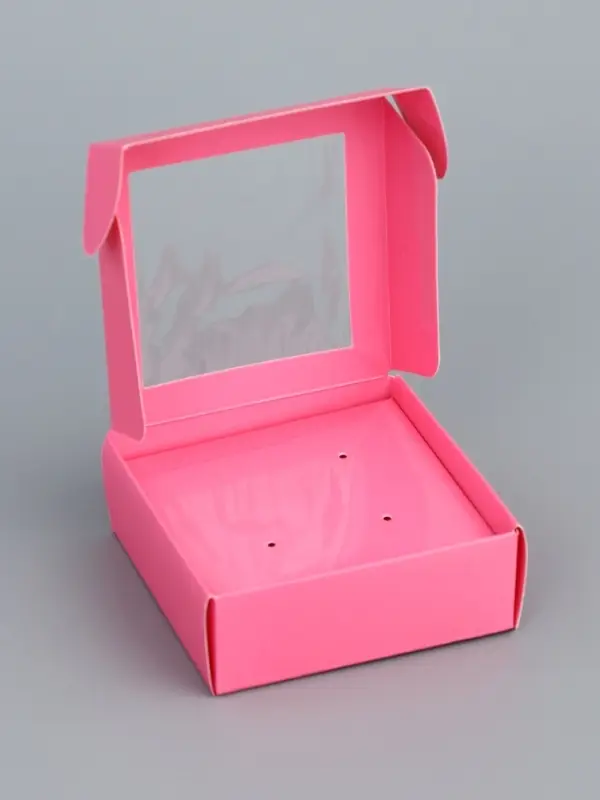 Коробка для бижутерии с PVC окном 8×8×3 см, розовый Коробка для бижутерии с PVC окном 8×8×3 см, розовый