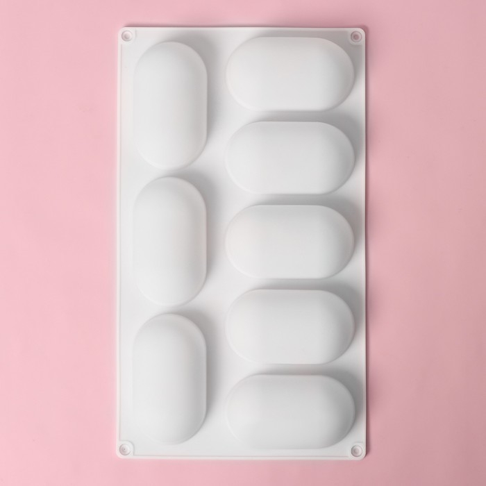 Форма для муссовых десертов и выпечки Доляна «Раузи», 30×17,5×3,5 см, 8 ячеек (8,7×4,7 см), цвет белый Форма для муссовых десертов и выпечки Доляна «Раузи», 30×17,5×3,5 см, 8 ячеек (8,7×4,7 см), цвет белый