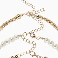 Чокеры &laquo;Стиль&raquo;, набор 3 шт. бусины №8, со стразами, тянется, 35 + удлинитель 5 см, белый в золоте