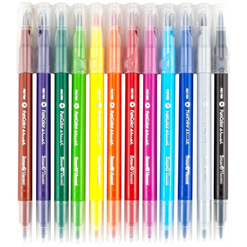 Фломастеры КИСТОЧКИ ДВУСТОРОННИЕ FUNCOLOR 12цв,в пластиковом пенале 32-0047