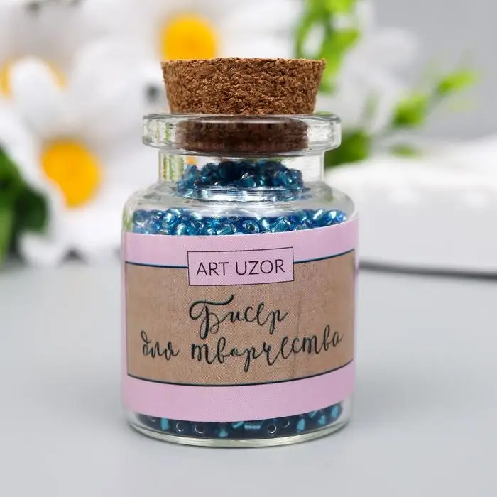 Бисер круглый 12/0 в бутылочке  Бисер круглый 12/0 в бутылочке "Голубой" прозрачно-цветной 20 гр