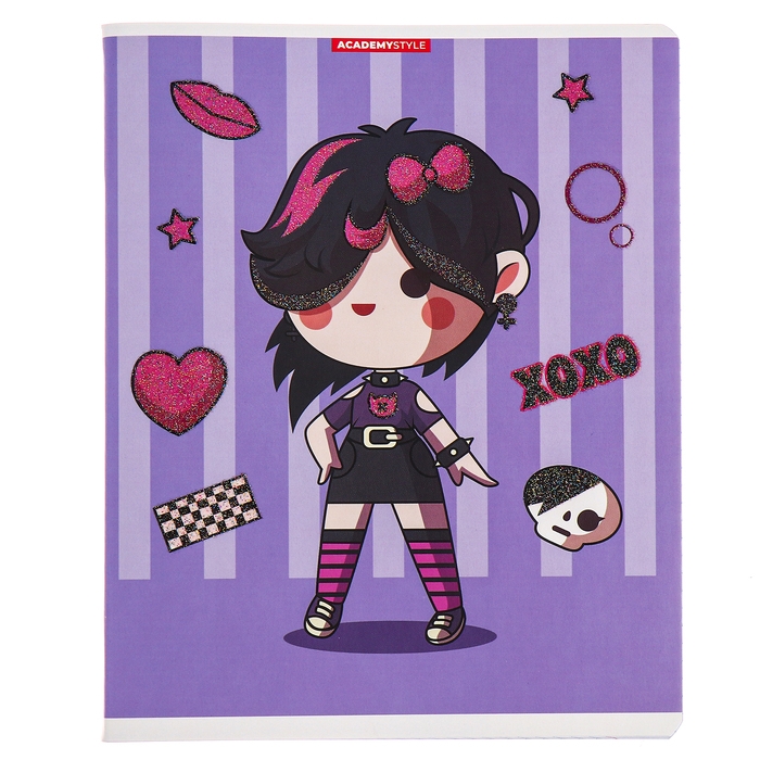 Тетрадь 48 листов в клетку Тетрадь 48 листов в клетку "Девочки готы", обложка мелованный картон, глиттер, МИКС