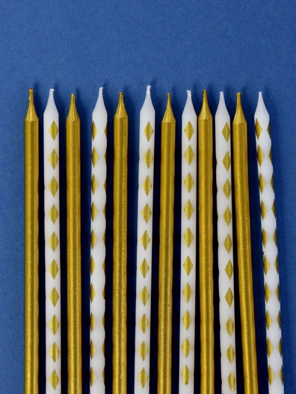 Набор свечей для торта Набор свечей для торта "Ромбики", 12 шт, золотой и белый
