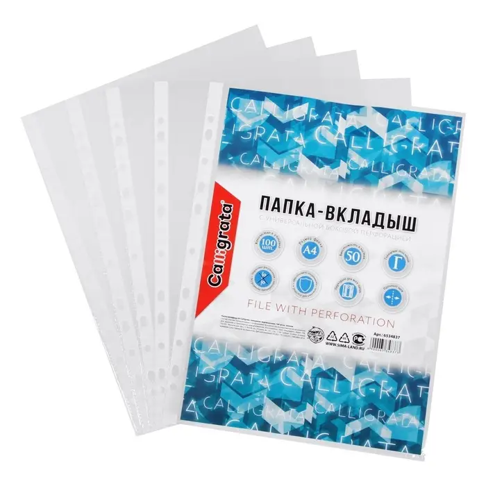 Файл - вкладыш Calligrata, А4, глянцевый, вертикальный, 100 штук, эконом