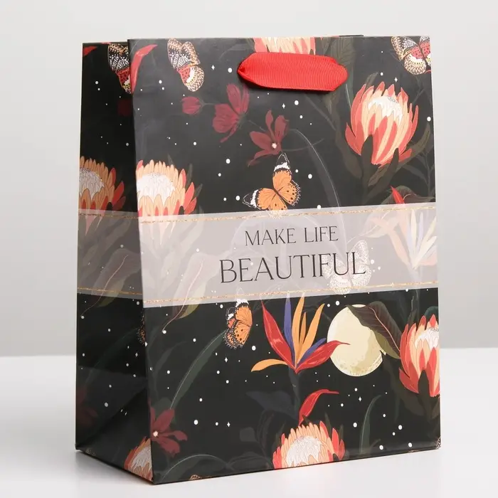 Пакет подарочный ламинированный, упаковка, «Make life», MS 18 х 23 х 10 см