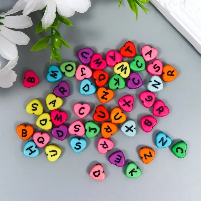 Набор бусин для рукоделия и плетения «Арт Узор. Яркие сердца с английскими буквами», 20 г, пластик, 1×1 см Набор бусин для рукоделия и плетения «Арт Узор. Яркие сердца с английскими буквами», 20 г, пластик, 1×1 см